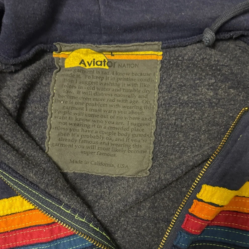Aviator Nation Navy Hoodie with Rainbow Stripes - Picture 2 of 3